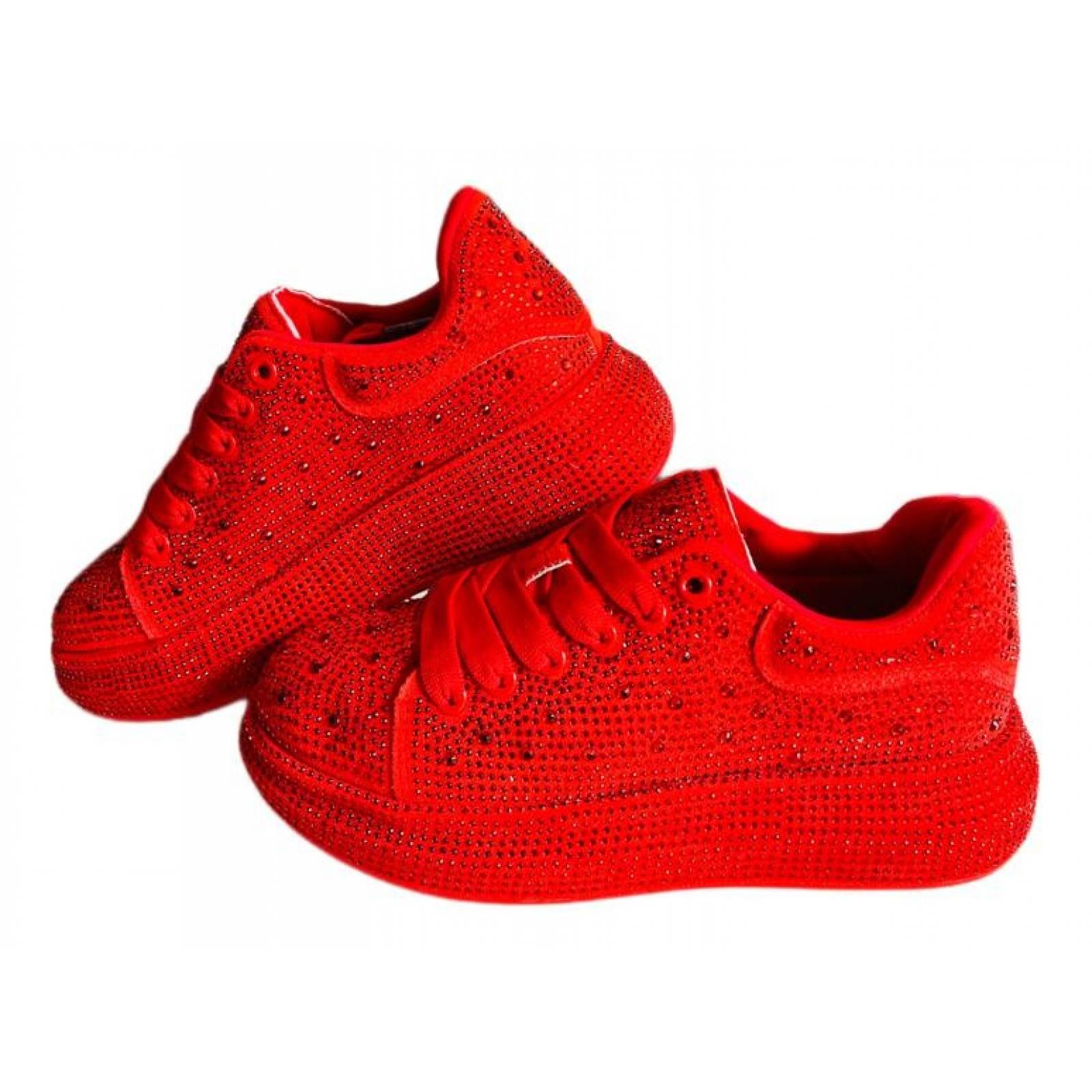 Tenis para Dama Mujer con Brillos y Pedrer a Incrustada de Moda Rojos