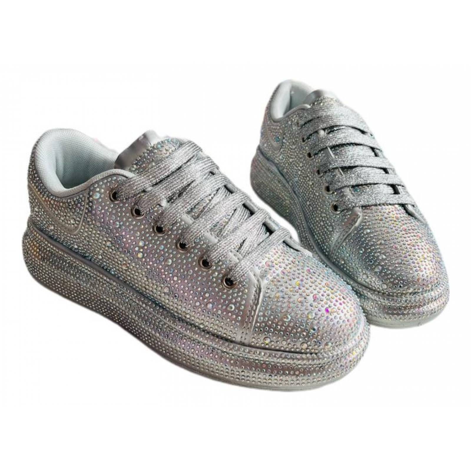 Tenis para Dama Mujer con Brillos y Pedrería Incrustada de Moda Plata
