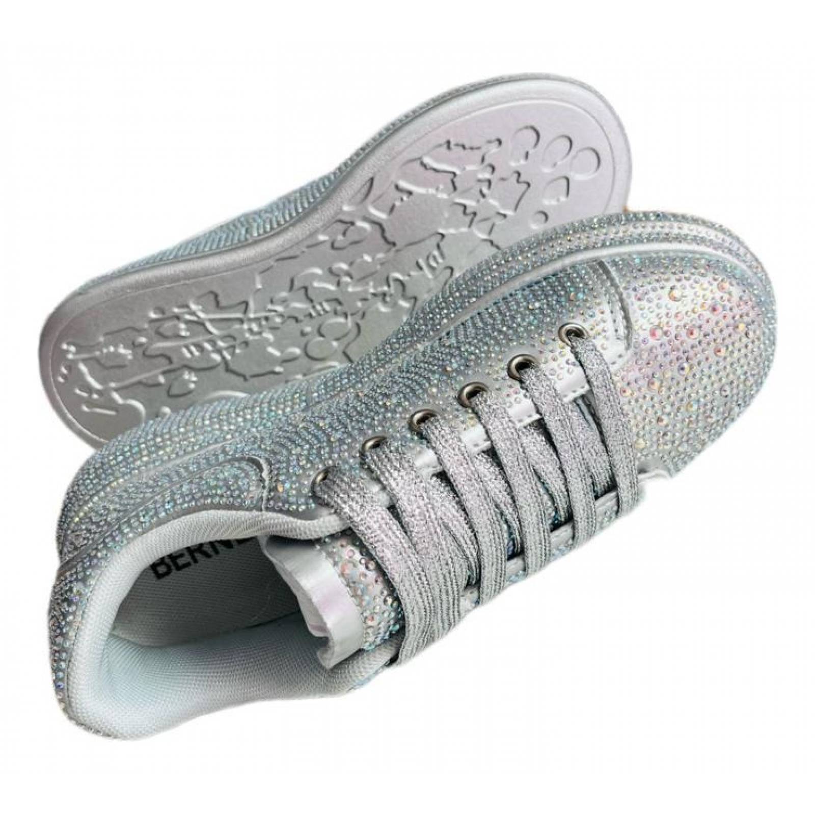 Tenis para Dama Mujer con Brillos y Pedrería Incrustada de Moda Plata