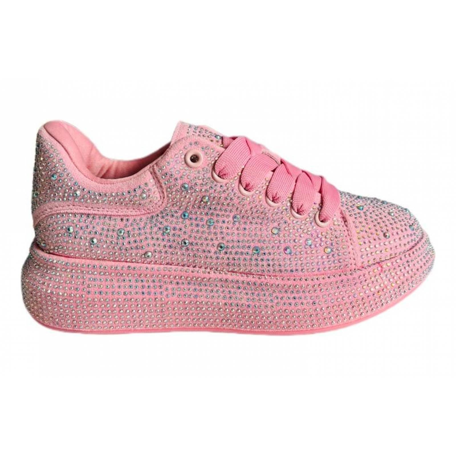 Tenis para Dama Mujer con Brillos y Pedrería Incrustada de Moda Rosa Pastel