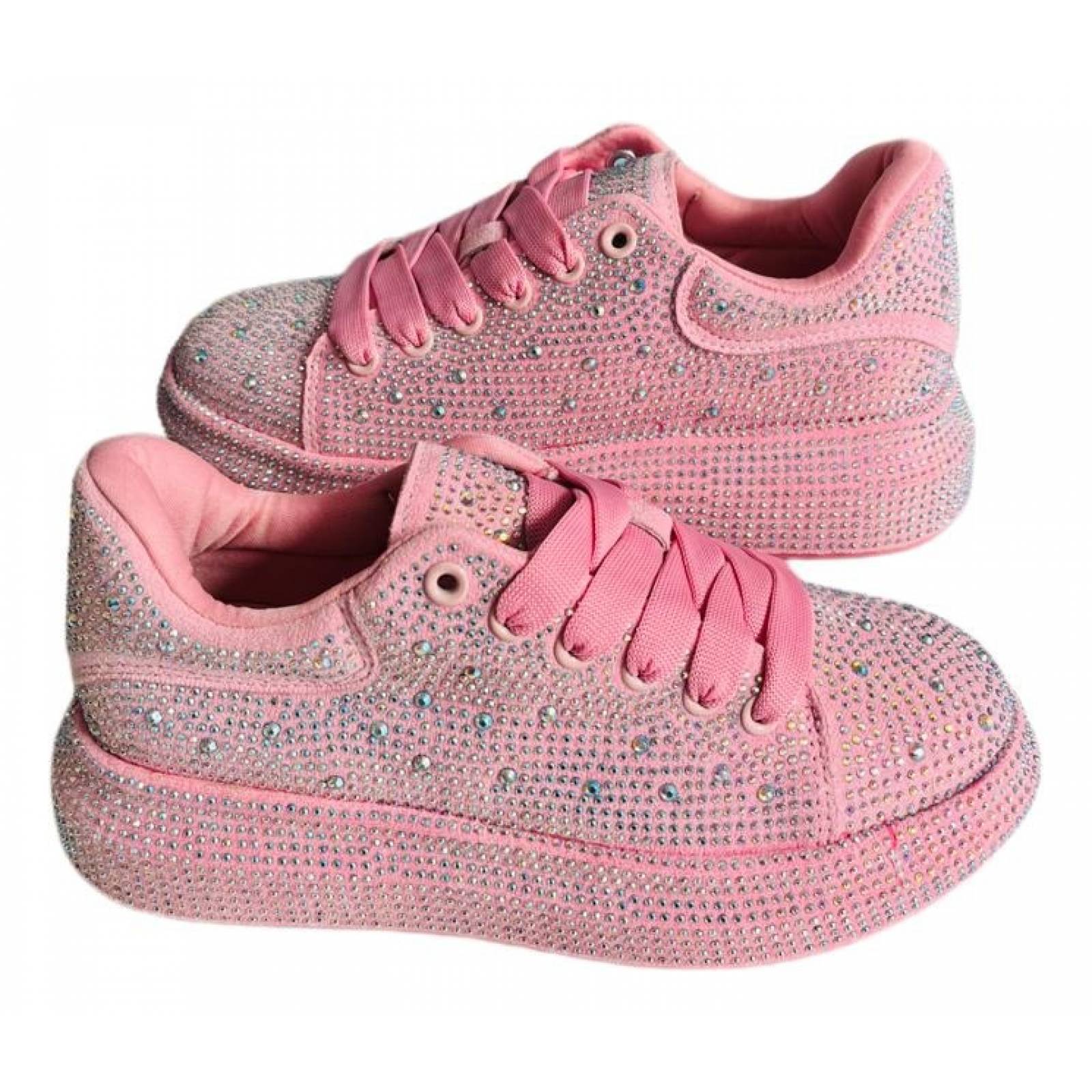 Tenis para Dama Mujer con Brillos y Pedrería Incrustada de Moda Rosa Pastel