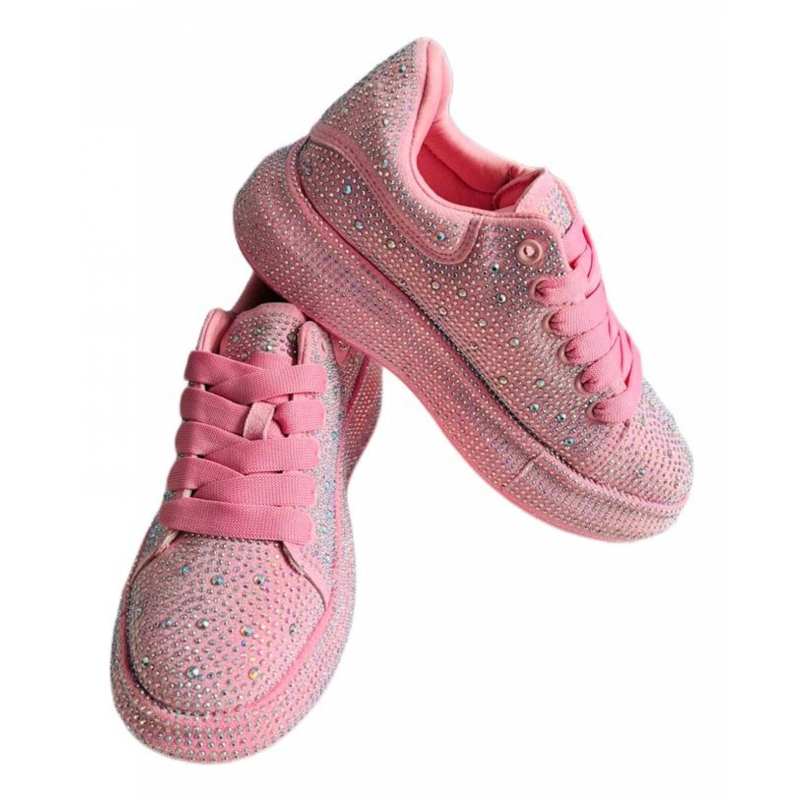 Tenis para Dama Mujer con Brillos y Pedrería Incrustada de Moda Rosa Pastel