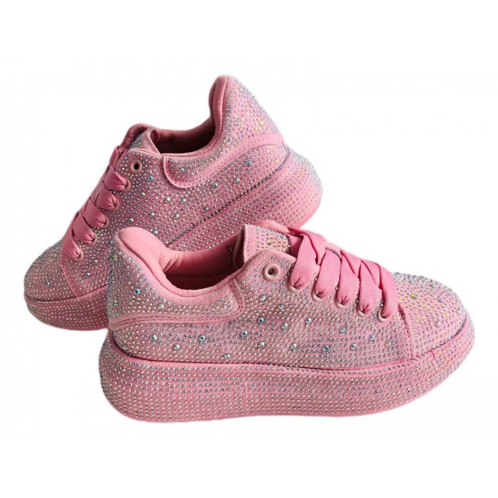 Tenis para Dama Mujer con Brillos y Pedrería Incrustada de Moda Rosa Pastel