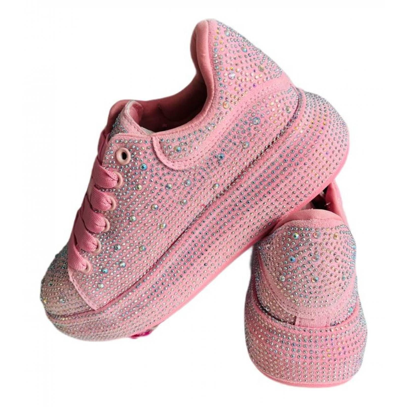 Tenis para Dama Mujer con Brillos y Pedrería Incrustada de Moda Rosa Pastel