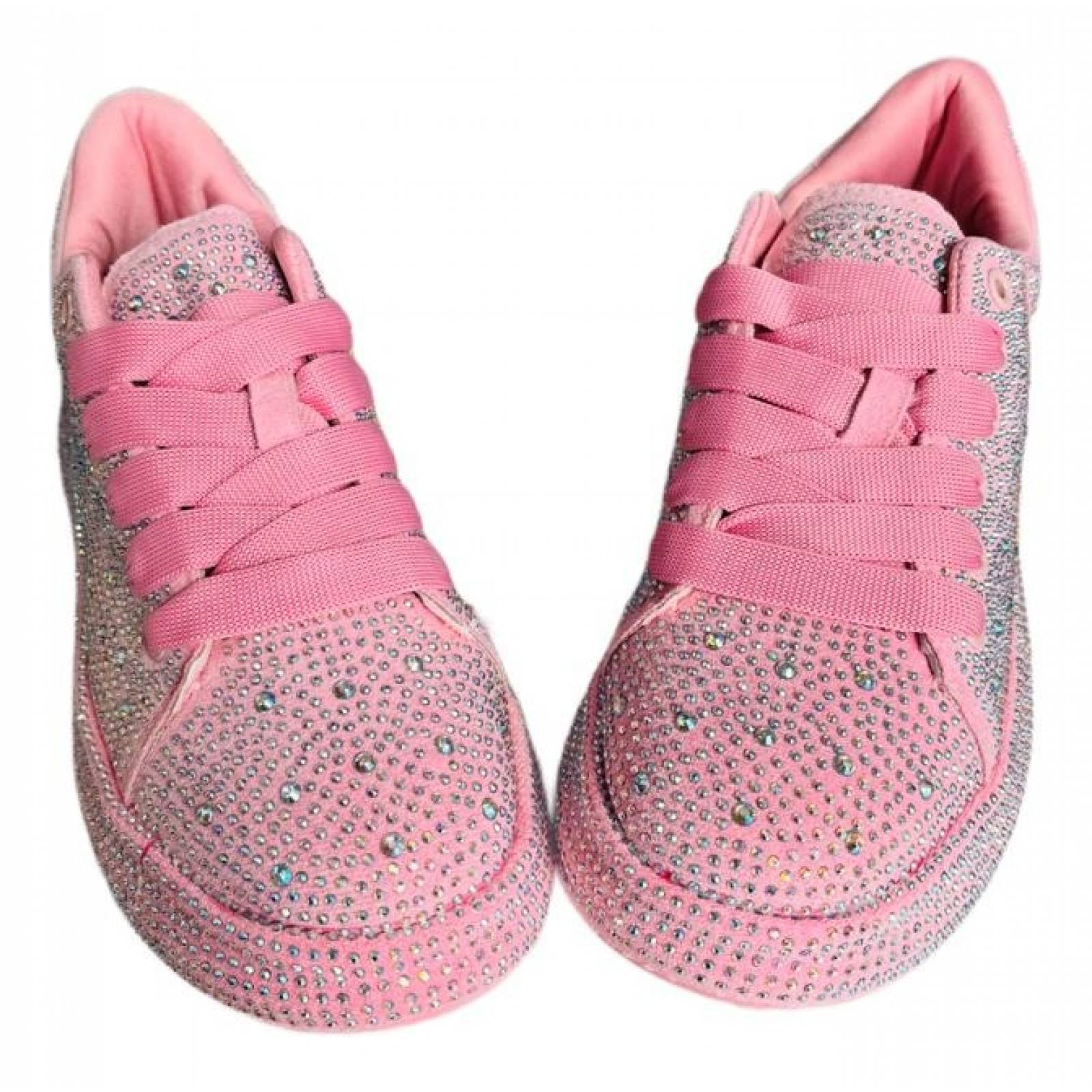 Tenis para Dama Mujer con Brillos y Pedrería Incrustada de Moda Rosa Pastel