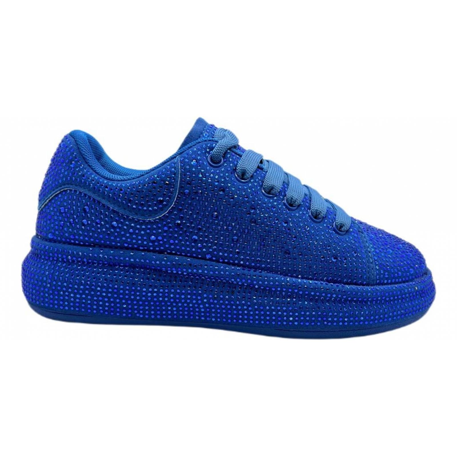 Tenis para Dama Mujer de Moda con Brillos y Pedreria Incrustada de Moda Azul