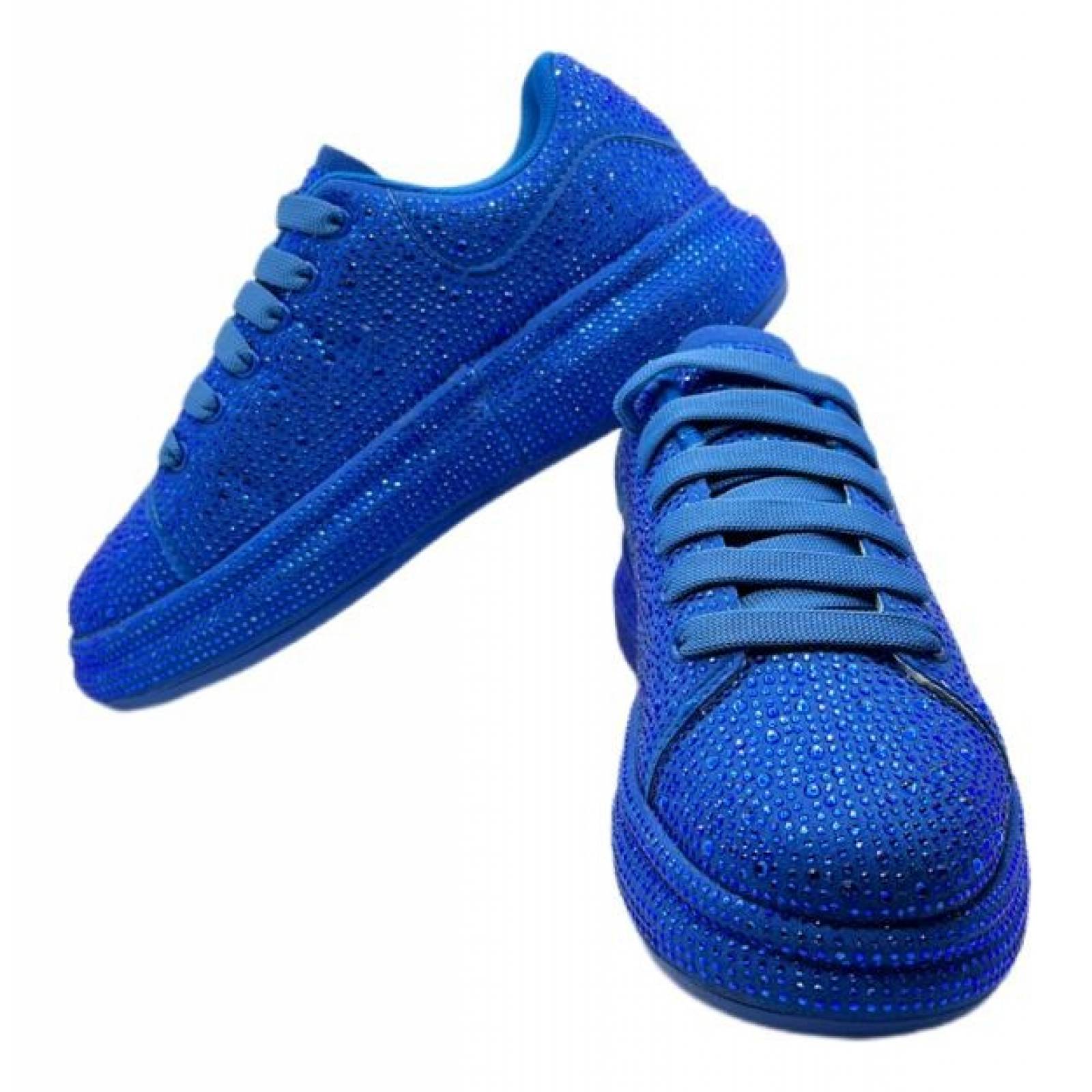 Tenis para Dama Mujer de Moda con Brillos y Pedreria Incrustada de Moda Azul