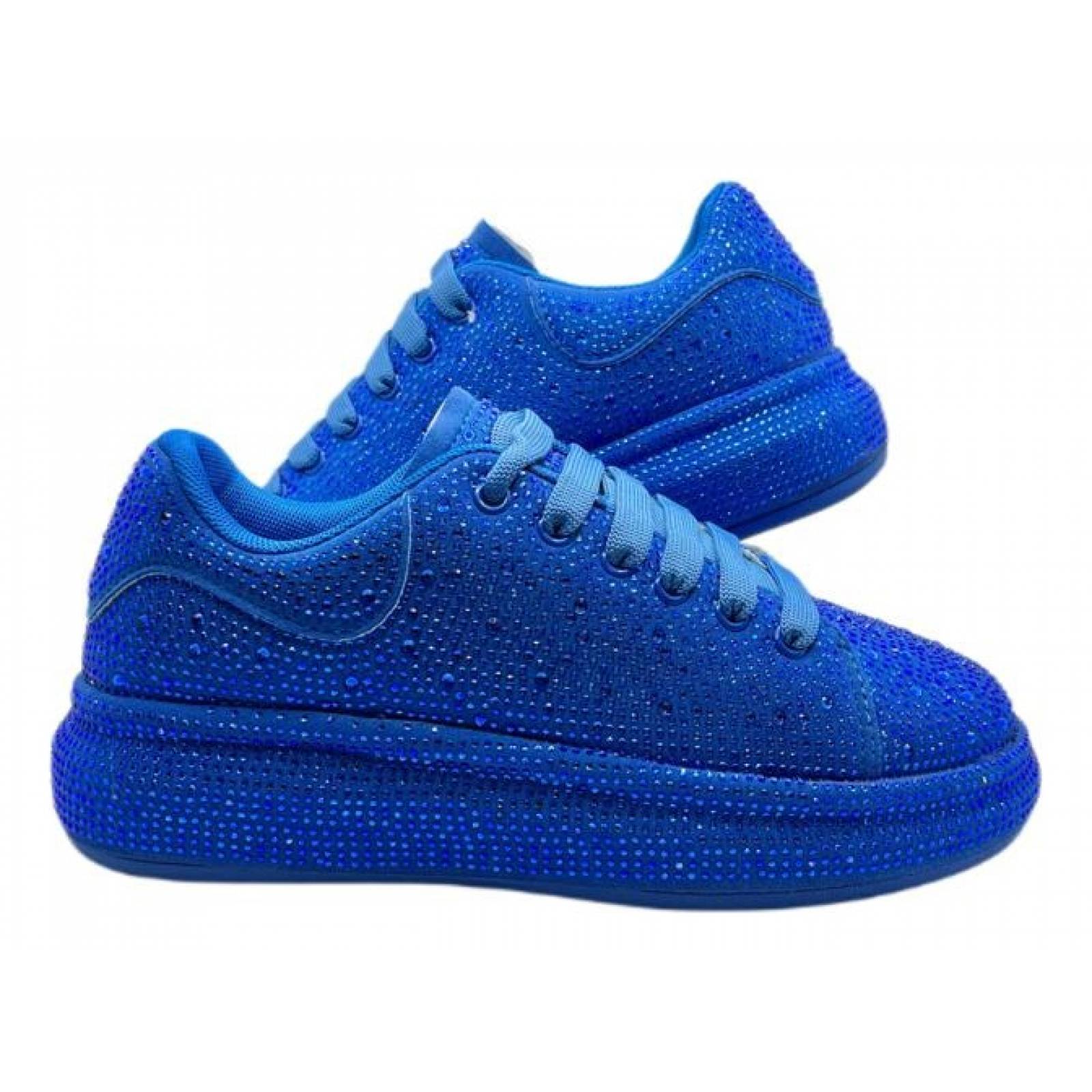 Tenis para Dama Mujer de Moda con Brillos y Pedreria Incrustada de Moda Azul