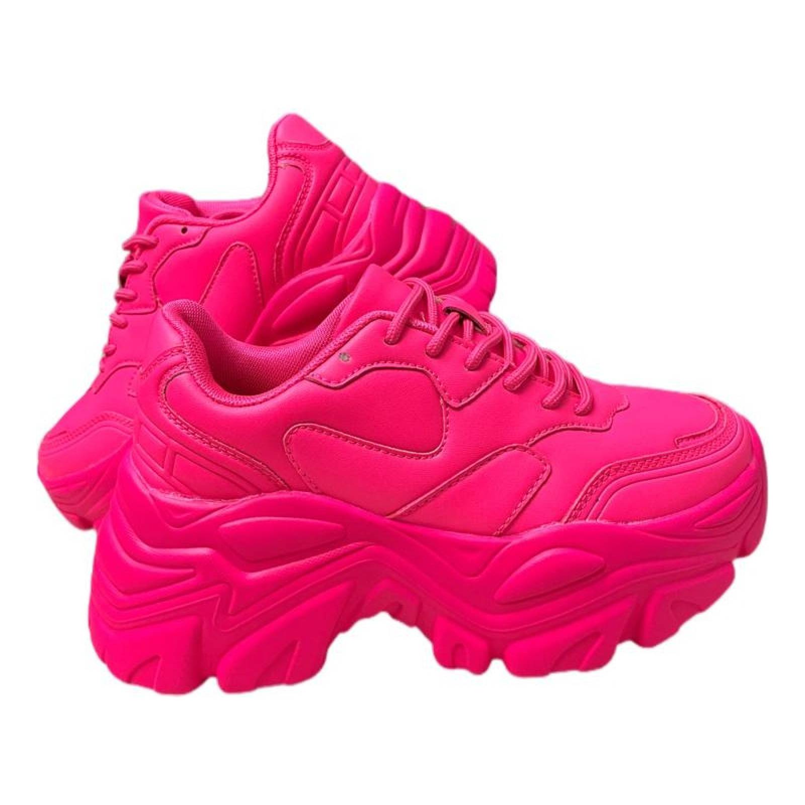 Sneakers Tenis para Dama Mujer de Plataforma Chunky en Tendencia Rosa Neón