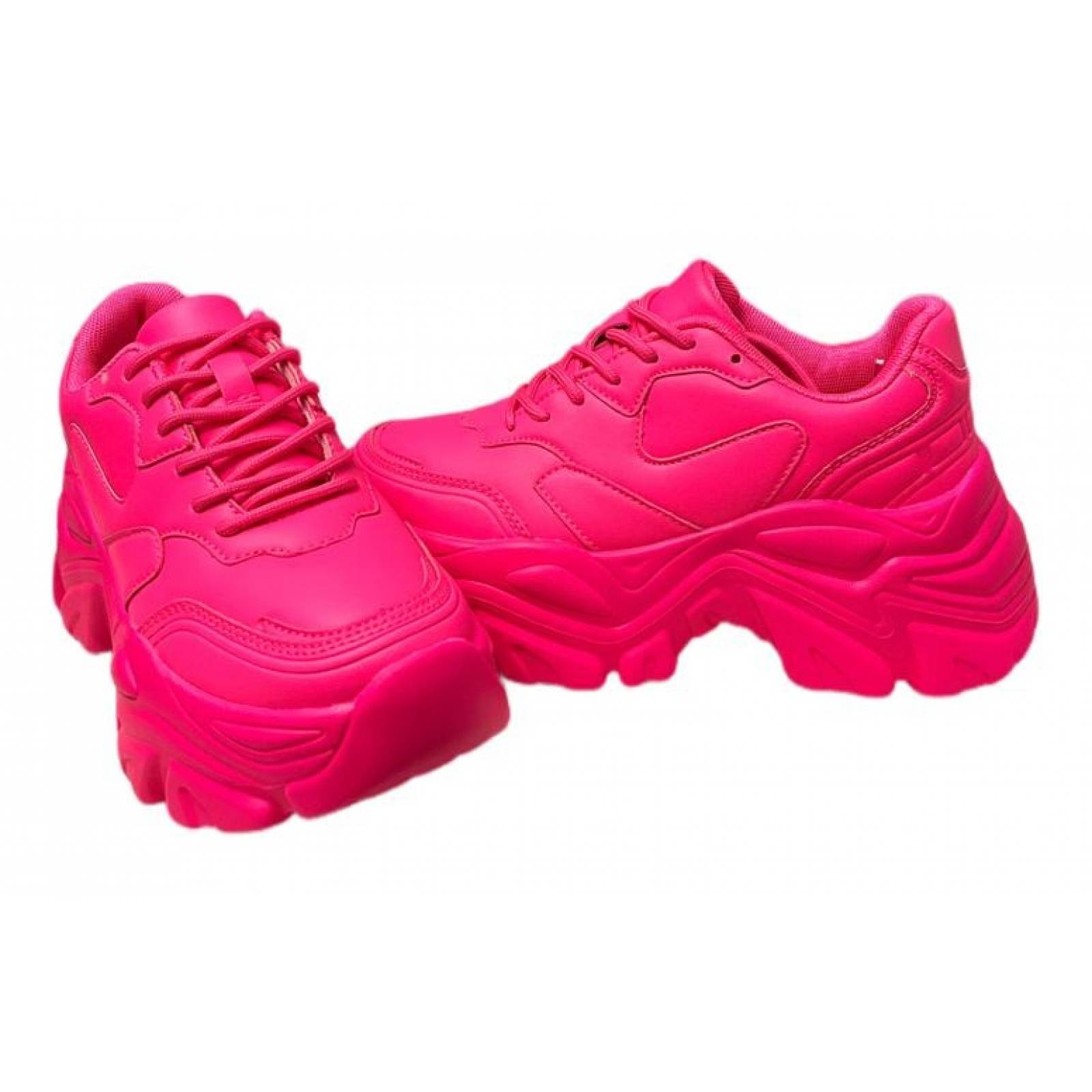 Sneakers Tenis para Dama Mujer de Plataforma Chunky en Tendencia Rosa Neón