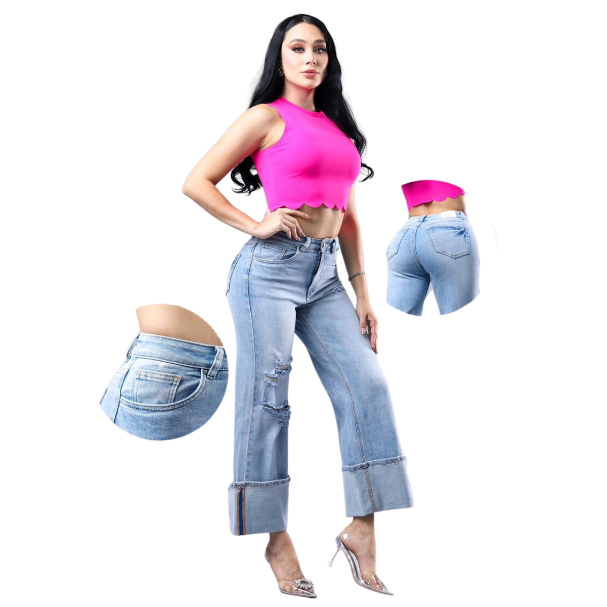 Jeans Wide Deia Vu Mezclilla Mujer Mom Casual