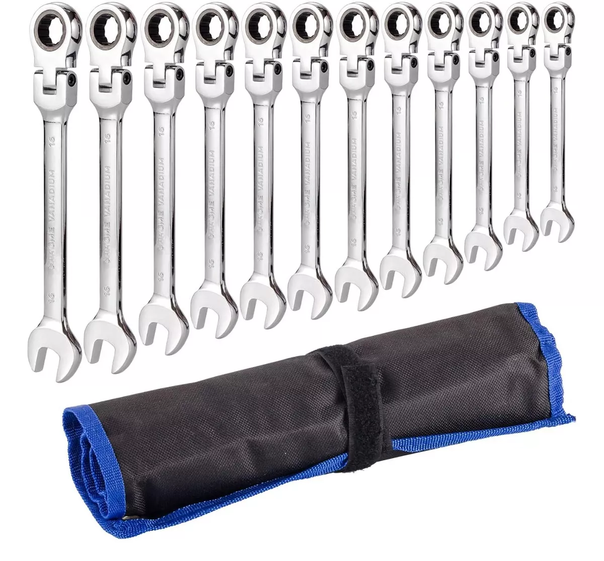 Llave Inglesa Combinada Tipo Matraca Ajustable Plata 12 Pzs