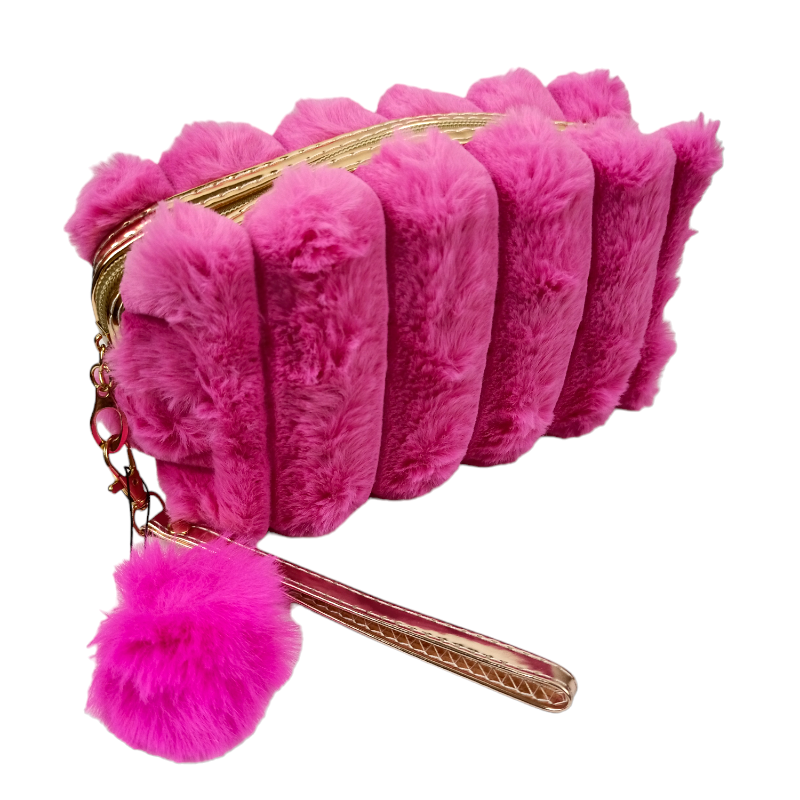 Cosmetiquera de peluche con pompón y correa desprendible modelo A