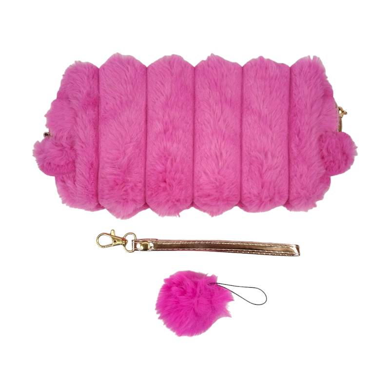 Cosmetiquera de peluche con pompón y correa desprendible modelo A