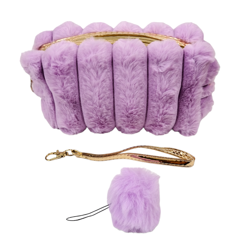 Cosmetiquera de peluche con pompón y correa desprendible Modelo B