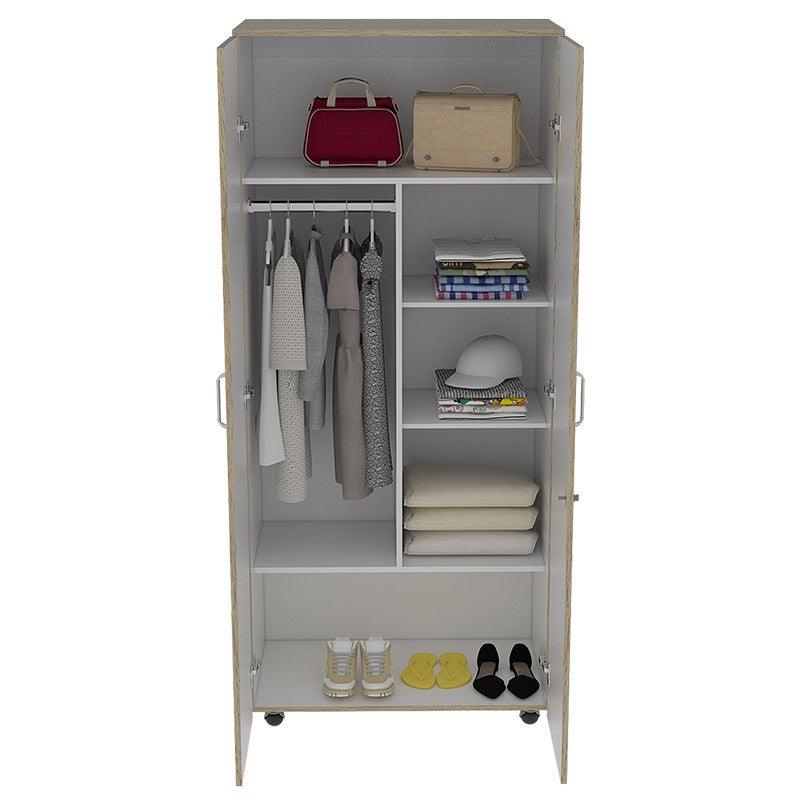 Closet Iker, Beige y Blanco, con Maletero y Rodachinas Para Su Fácil Desplazamiento