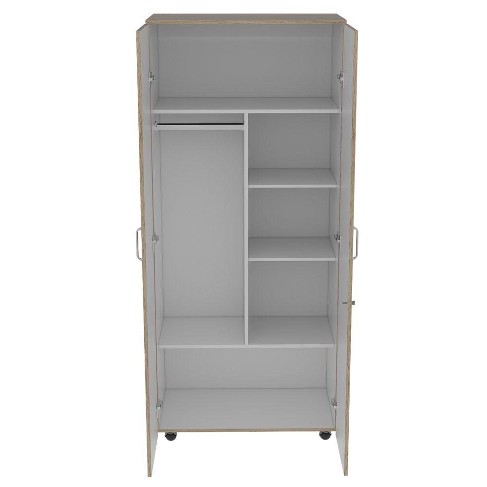Closet Iker, Beige y Blanco, con Maletero y Rodachinas Para Su Fácil Desplazamiento