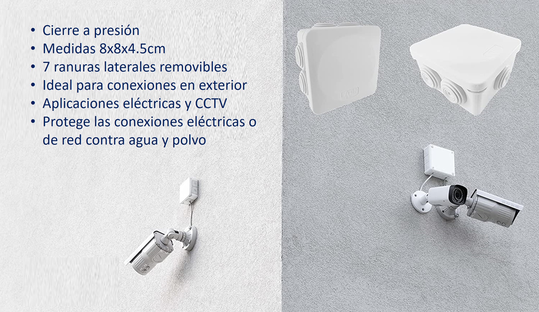 8 Cajas De Registro CCTV / PVC / 7 Entradas / Tapa A Presión / Videovigilancia / Conexiones cámara