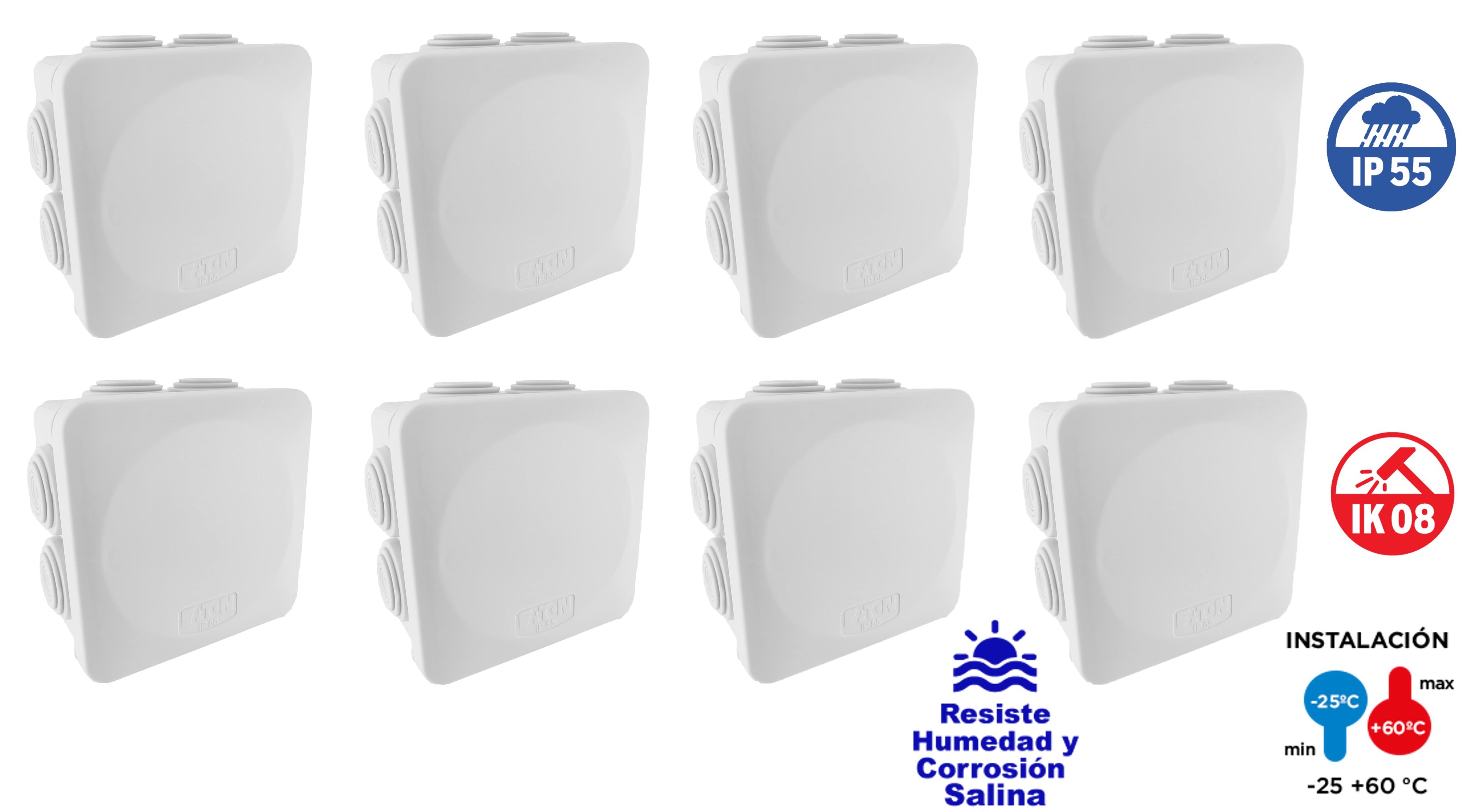 8 Cajas De Registro CCTV / PVC / 7 Entradas / Tapa A Presión / Videovigilancia / Conexiones cámara