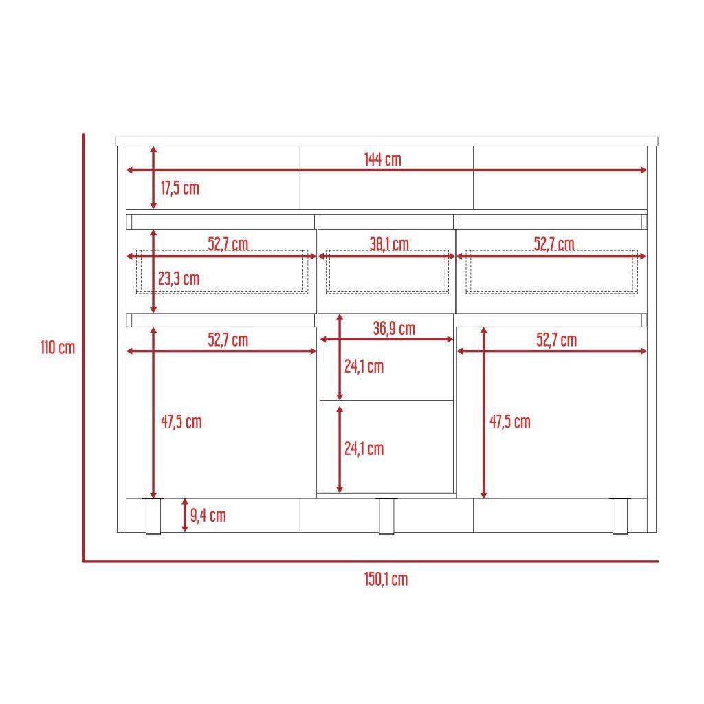 Barra de Cocina Karel, Beige y Cocoa, con Tres Cajones