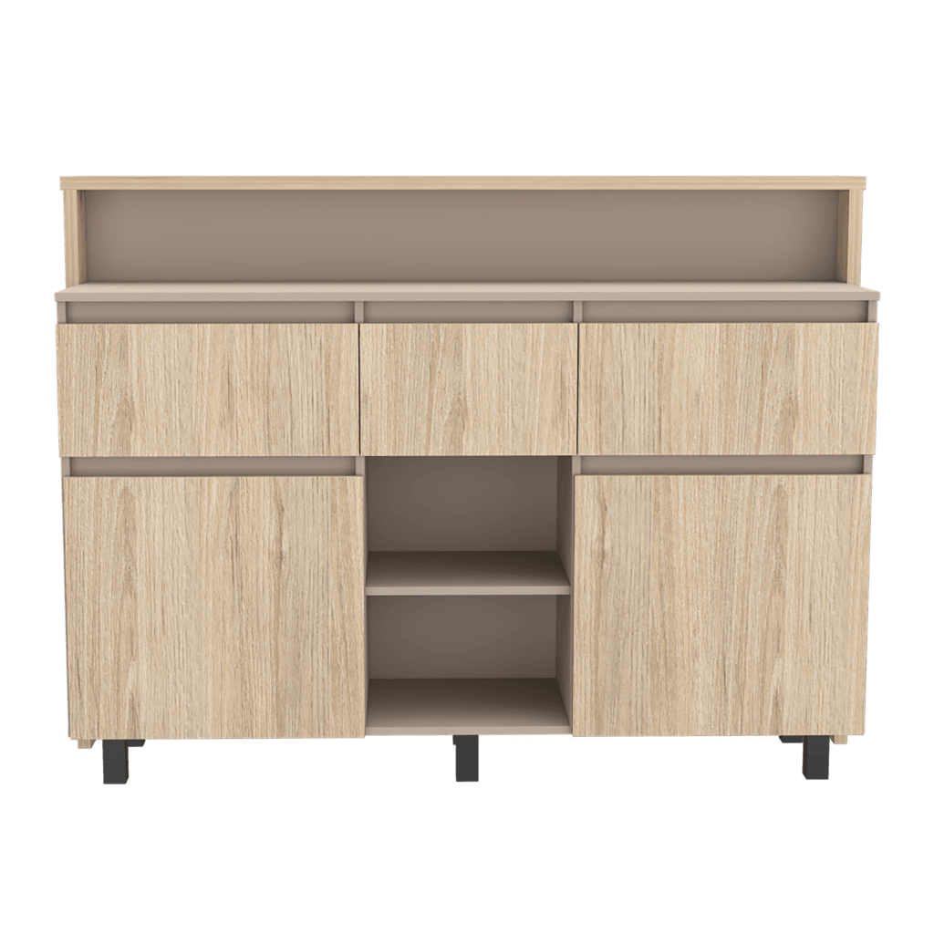 Barra de Cocina Karel, Beige y Cocoa, con Tres Cajones