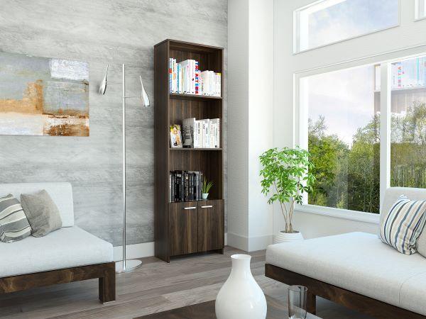 Librero Taira, Caoba, con Dos Puertas y Tres Entrepaños