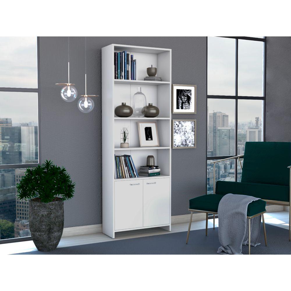 Librero Milán, Blanco Duqueza, con Dos Puertas Abatibles y Cuatro Entrepaños