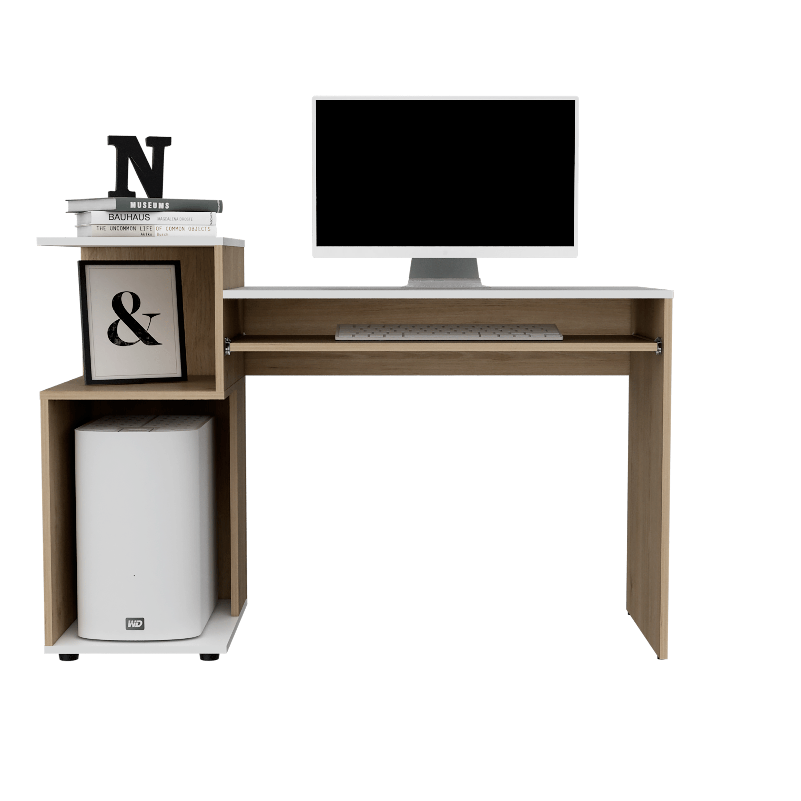 Escritorio Izan, Beige y Blanco, Bandeja Porta Teclado