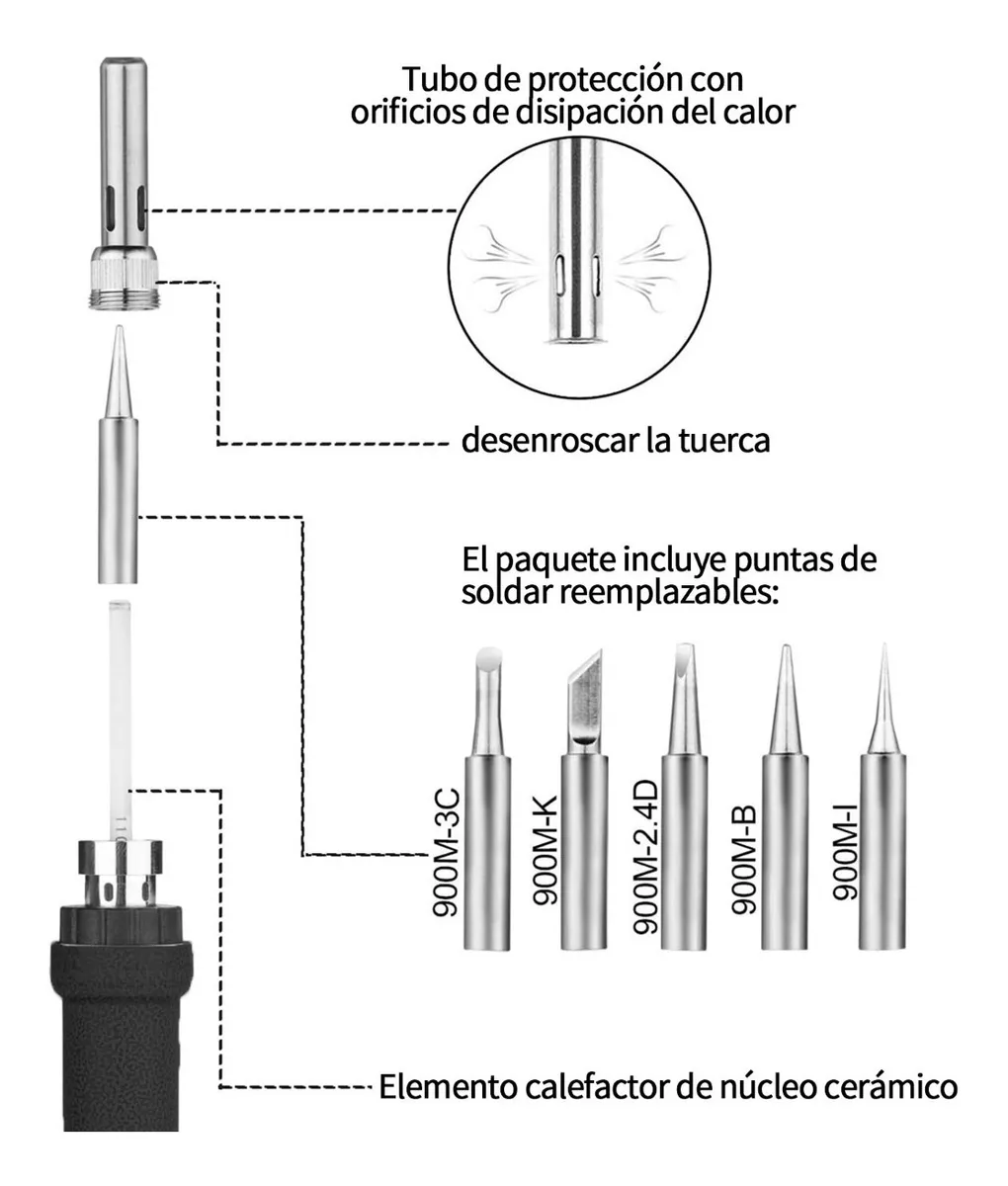 Kit Del Soldador, Temperatura Ajustable, Alambre Para Soldar Negro