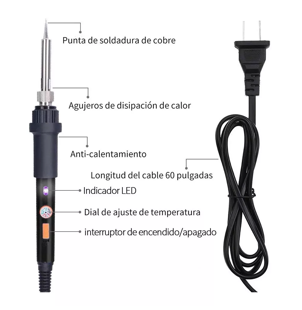Kit Del Soldador, Temperatura Ajustable, Alambre Para Soldar Negro