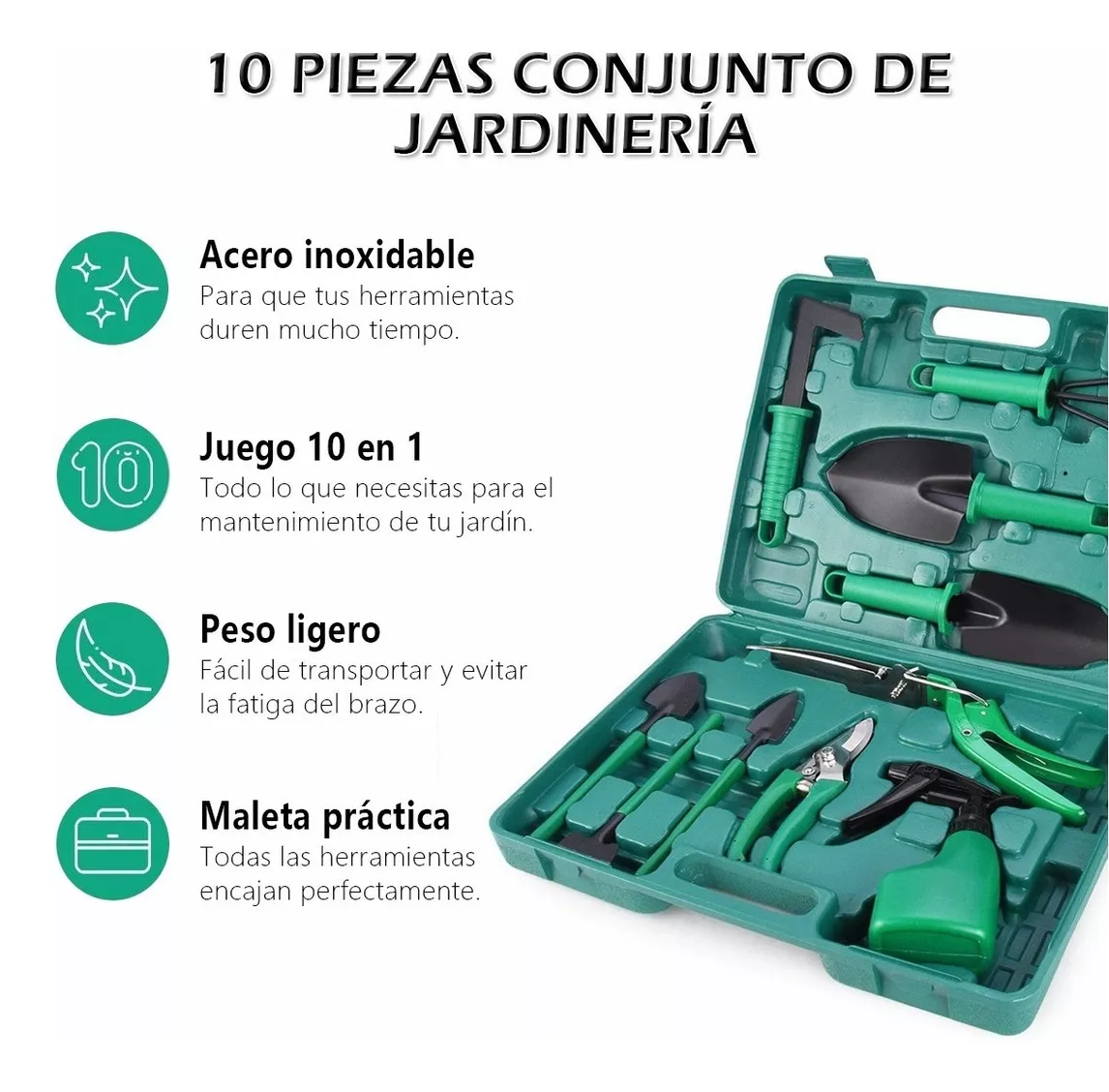 Juego de Herramientas Para Jardín Plantación Podar Verde/Negro
