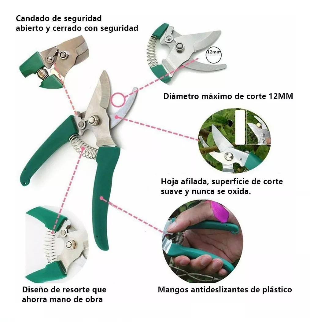 Juego de Herramientas Para Jardín Plantación Podar Verde/Negro