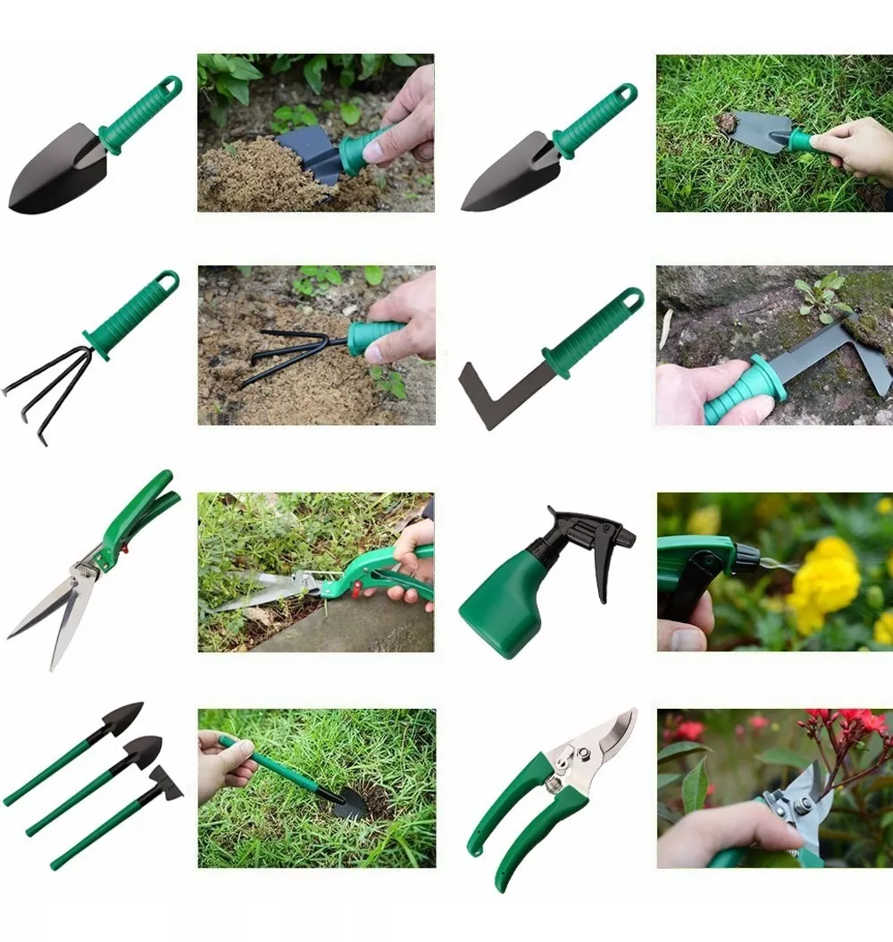 Juego de Herramientas Para Jardín Plantación Podar Verde/Negro