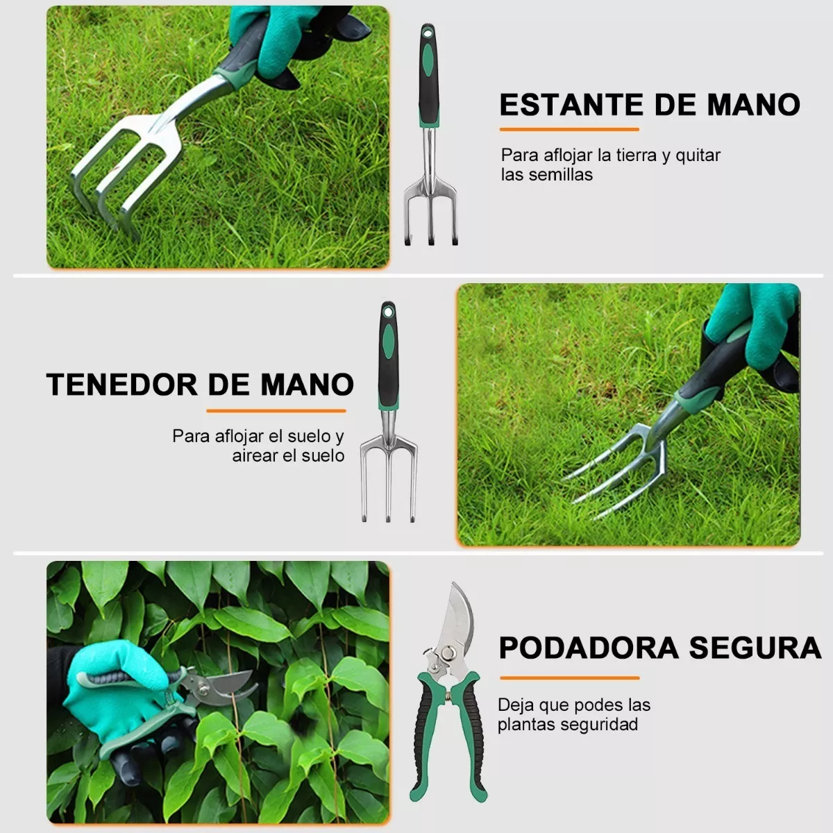 Juego De Herramientas De Jardín Kit Manual Jardinería 11pzs Verde/Plata