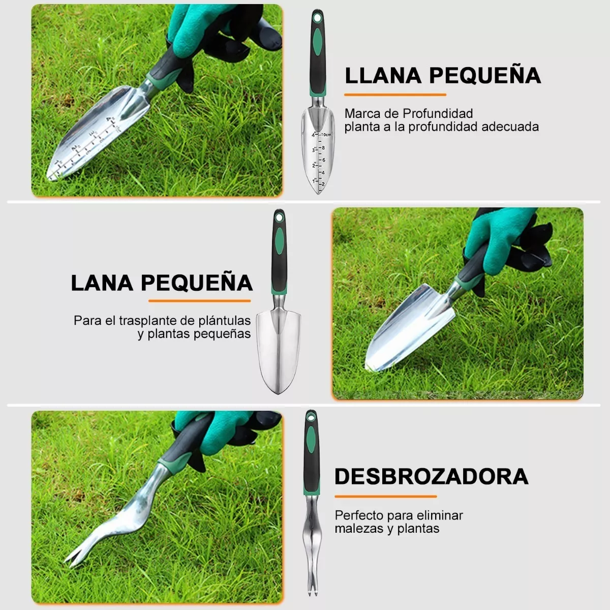 Juego De Herramientas De Jardín Kit Manual Jardinería 11pzs Verde/Plata