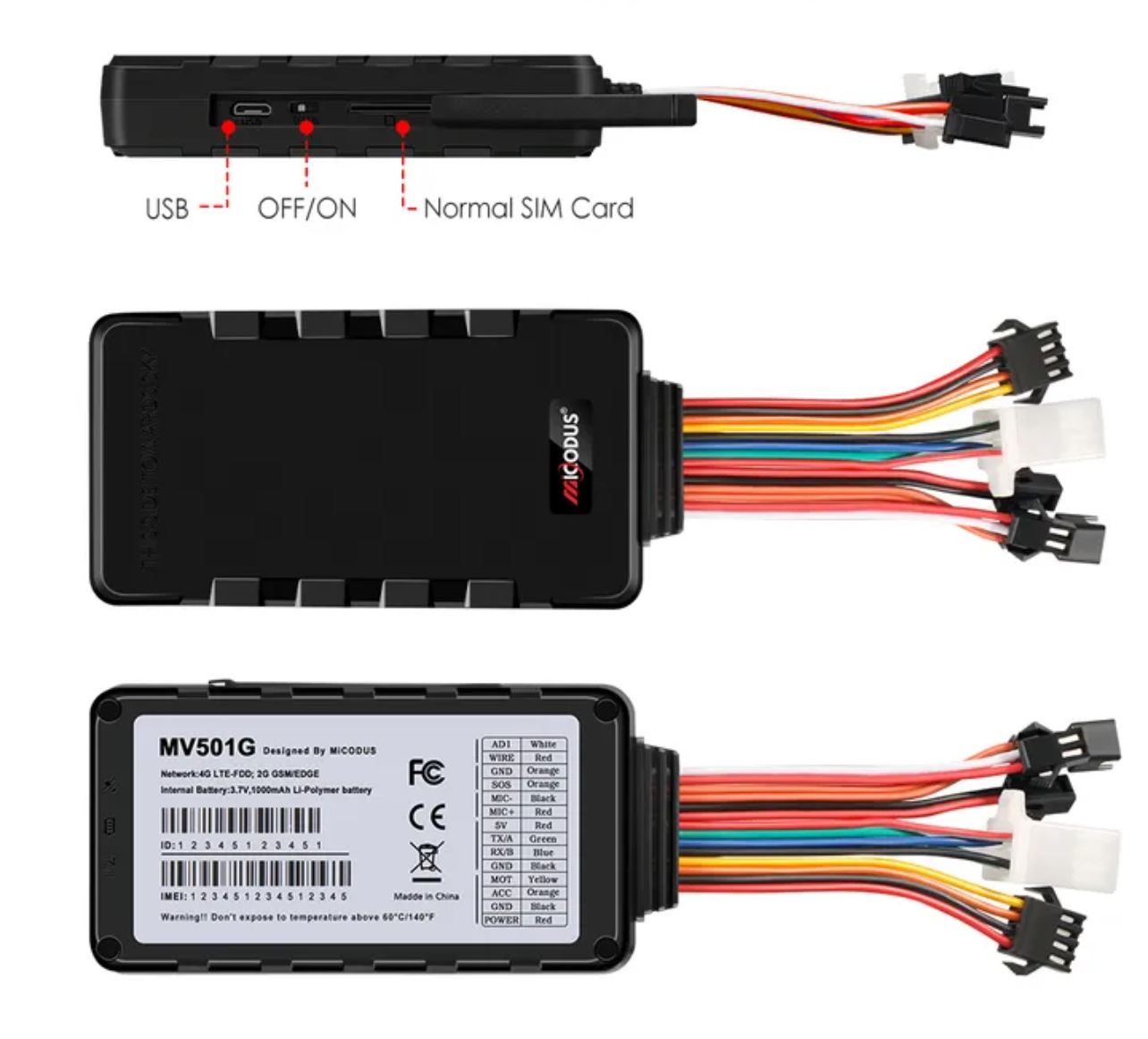 Localizador GPS MiCODUS 4G Para automóvil, botón de pánico y micrófono MICODUS MV501G