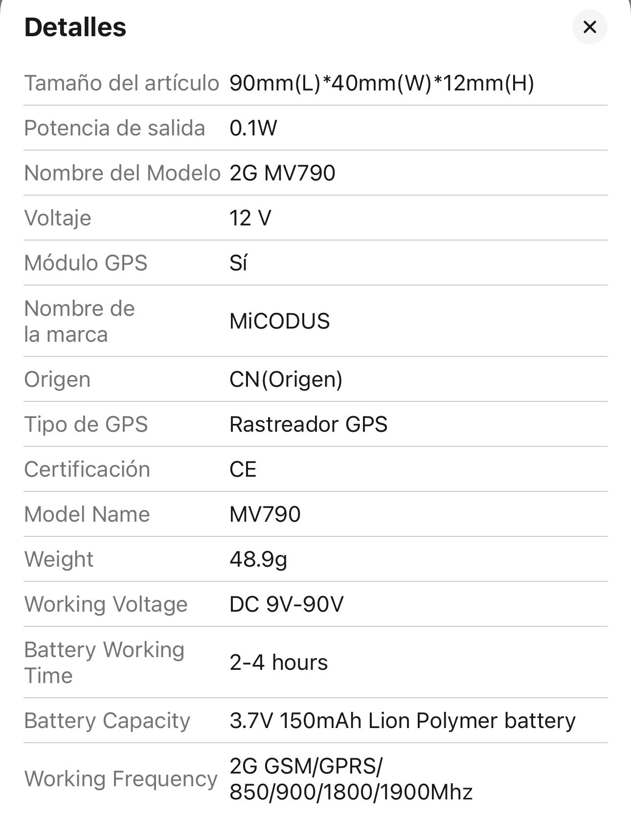 Localizador GPS MiCODUS con botón de pánico, micrófono + cuenta administrativa MV790