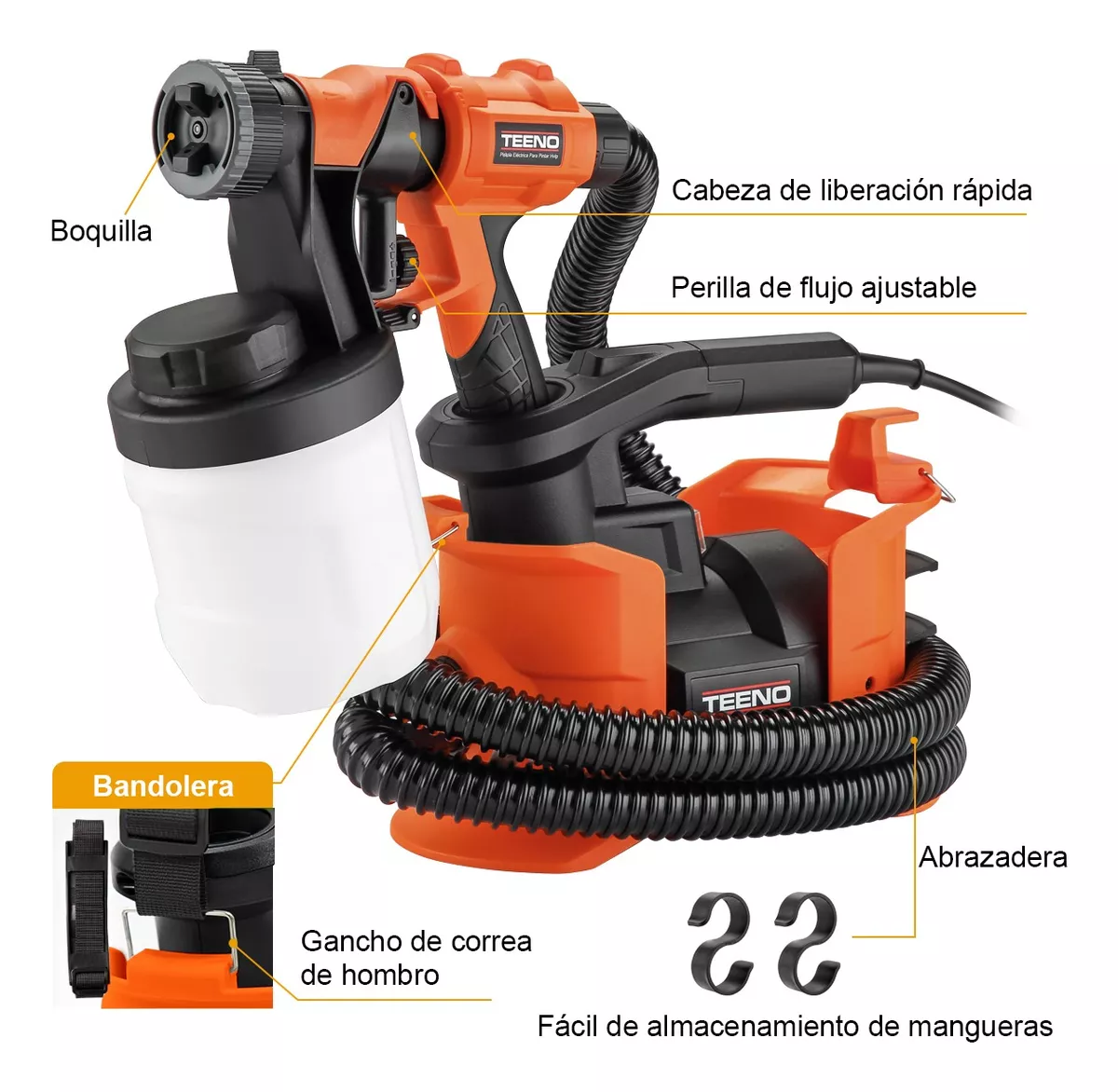 Pistola Eléctrica Para Pintar Hvlp De 1000w Negro/Naranja