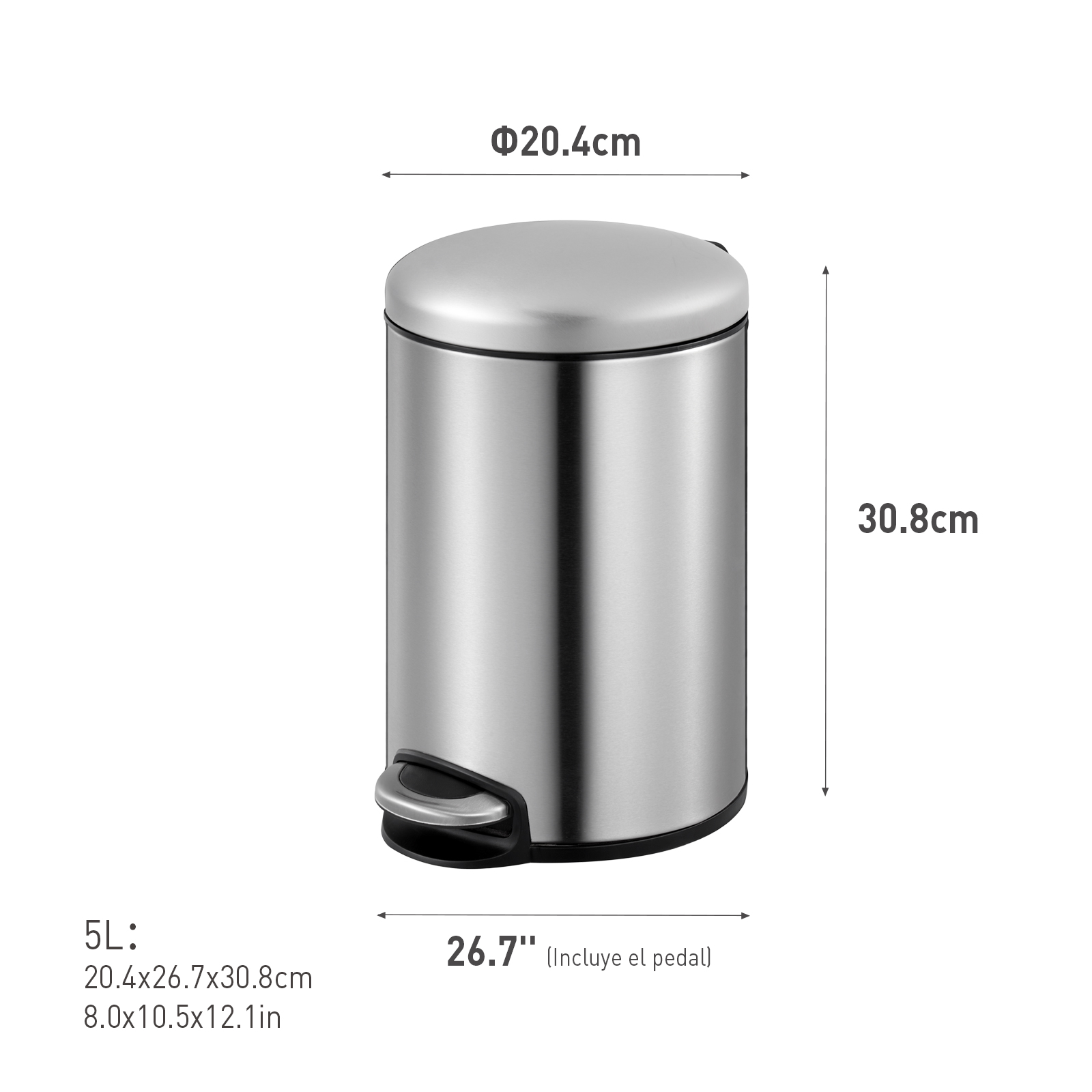 Bote de basura acero inoxidable para baño cocina oficina 5L Maggey