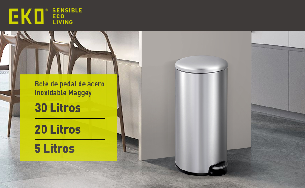 Bote de basura acero inoxidable para cocina baño oficina 30L Maggey