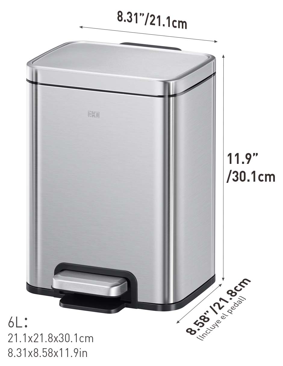 Set de 2 Botes de basura acero inoxidable para cocina baño oficina 50L y 6L Madison