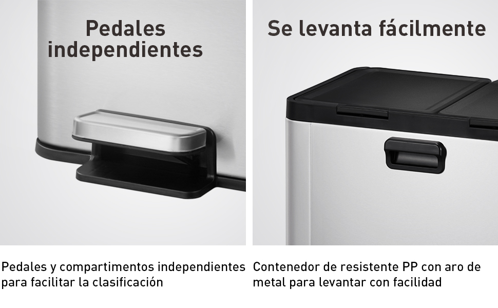 Bote de basura doble para cocina baño oficina Acero Inoxidable 40L reciclaje con tapa EKO Recycler