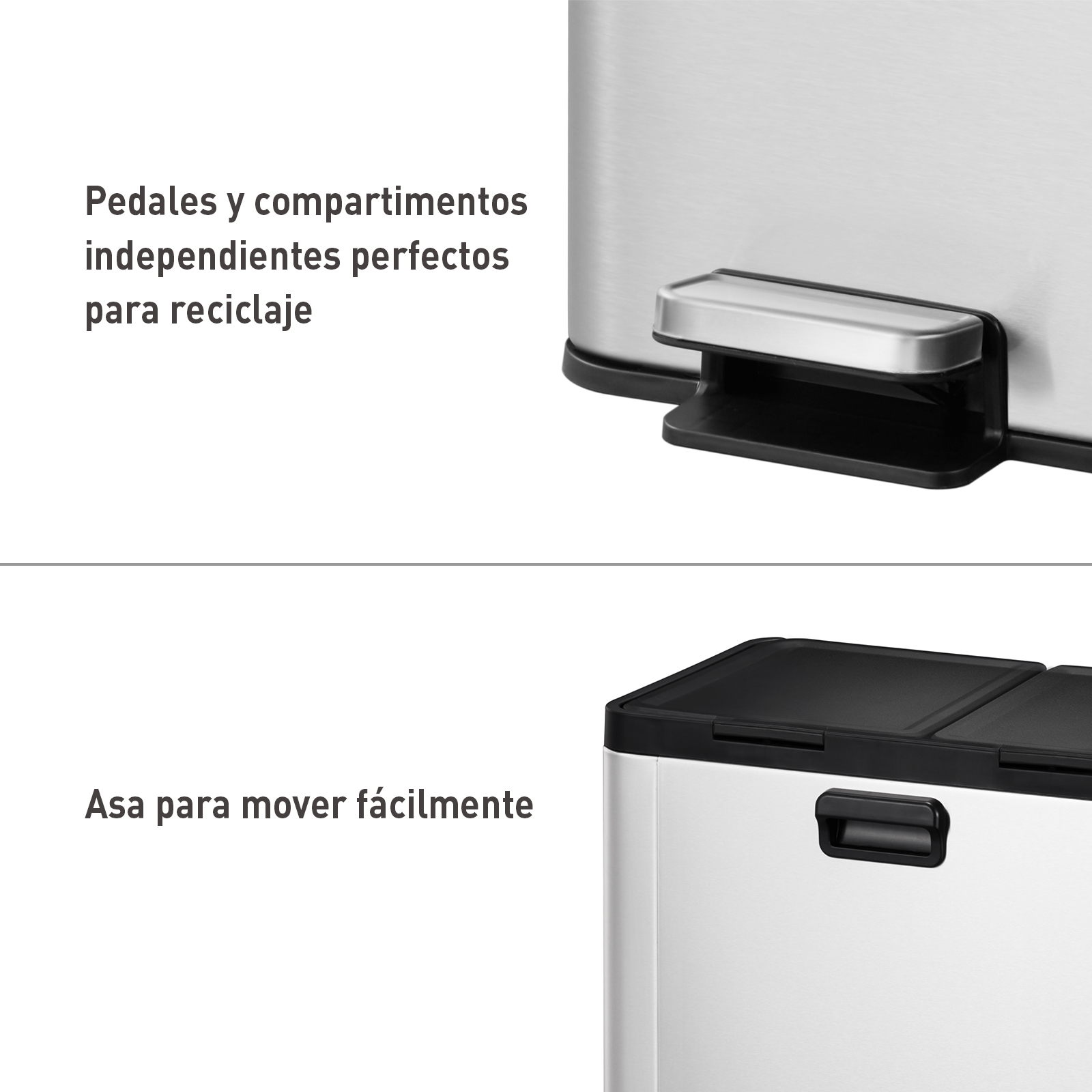 Bote de basura doble para cocina baño oficina Acero Inoxidable 40L reciclaje con tapa EKO Recycler