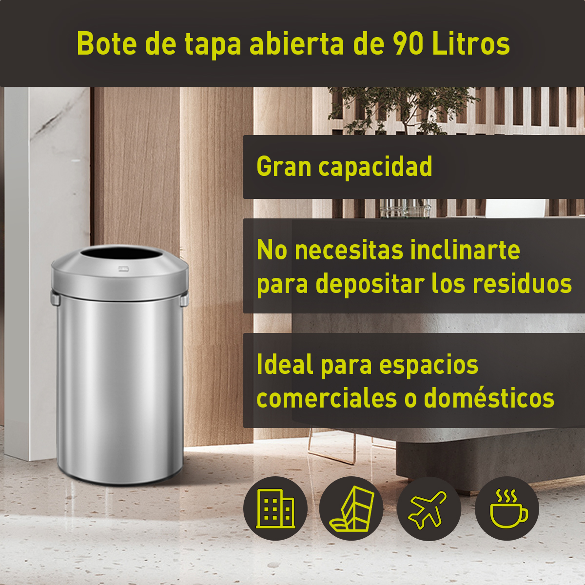 Bote de basura comercial grande Acero Inoxidable interior y exterior 90L EKO Urban
