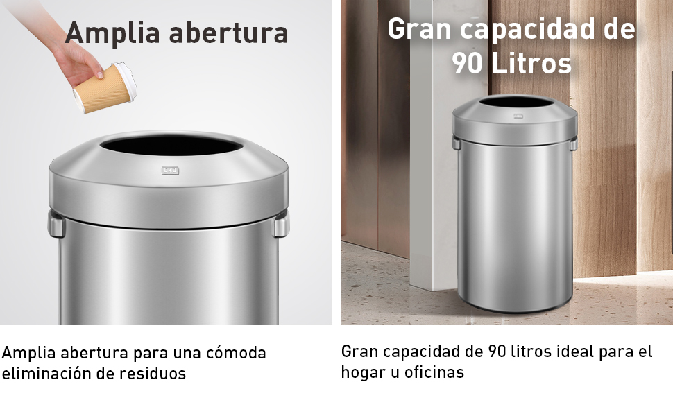 Bote de basura comercial grande Acero Inoxidable interior y exterior 90L EKO Urban