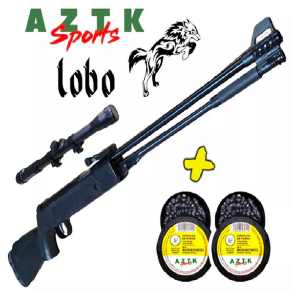 Aztk / Rifle Lobo 5.5mm Polimero + Mira 4x20 + 240 Diábolos
