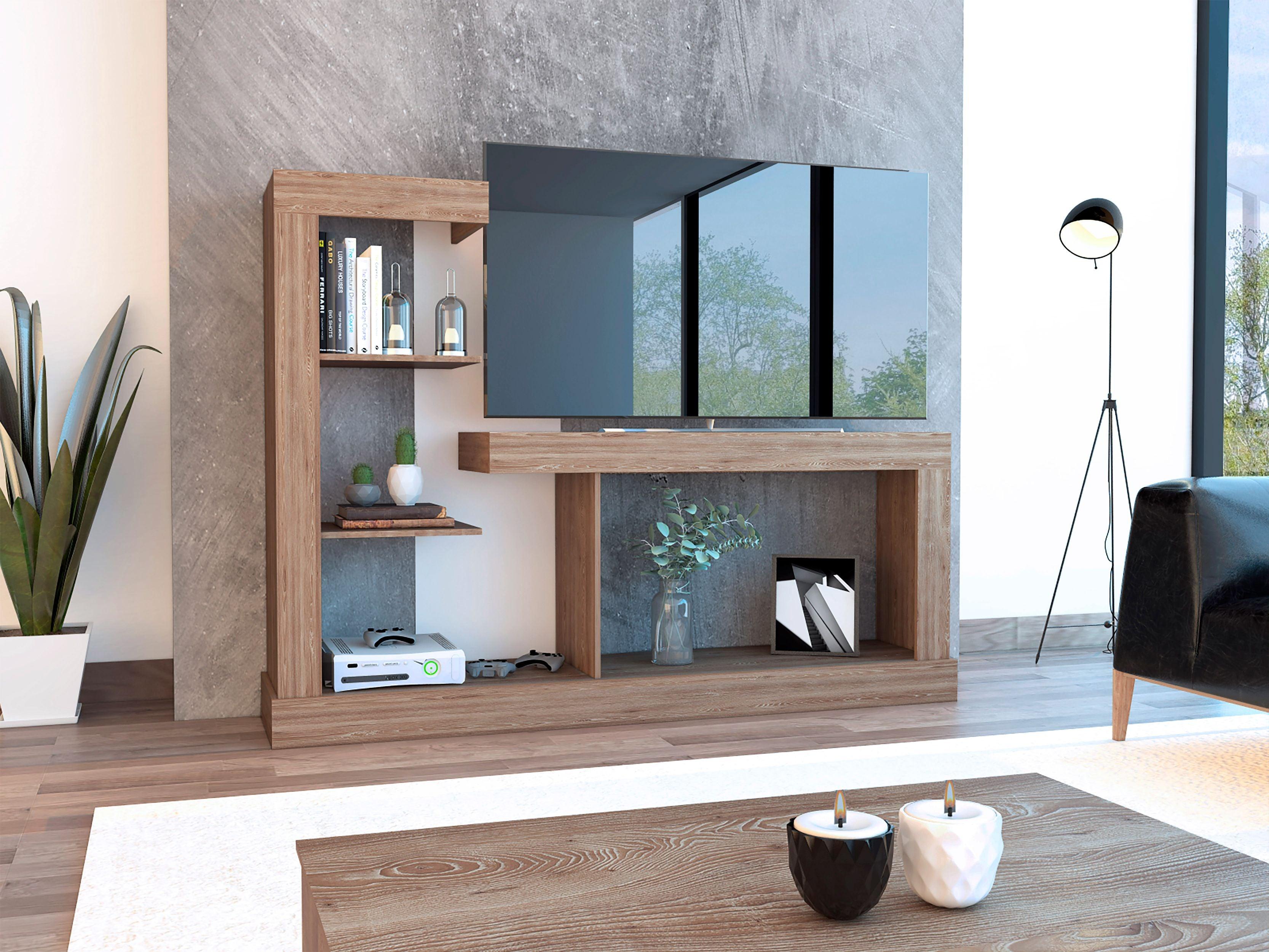 Mesa Para Tv Samir, Miel y Blanco, con Espacio Para Televisor de Hasta 55 "