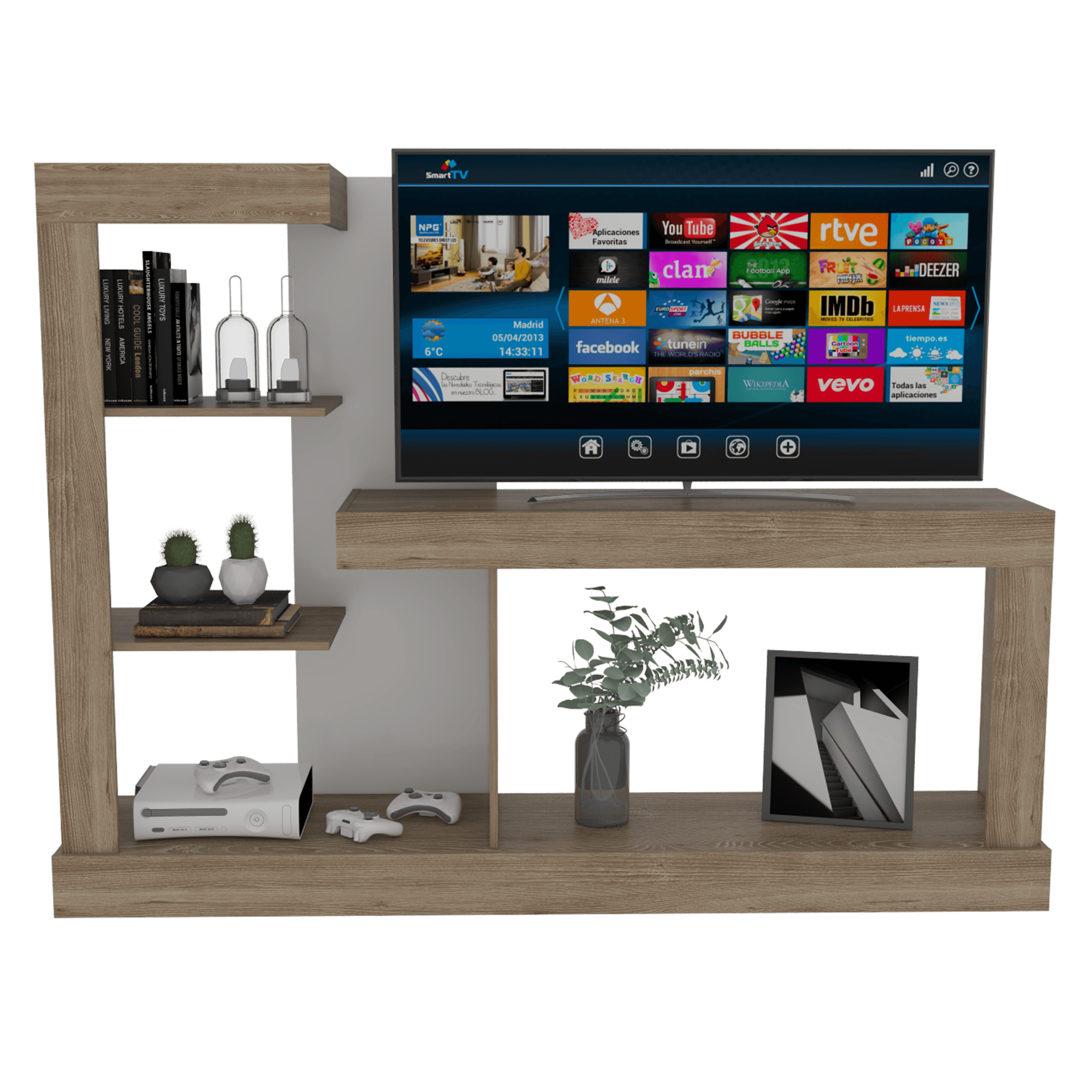 Mesa Para Tv Samir, Miel y Blanco, con Espacio Para Televisor de Hasta 55 "