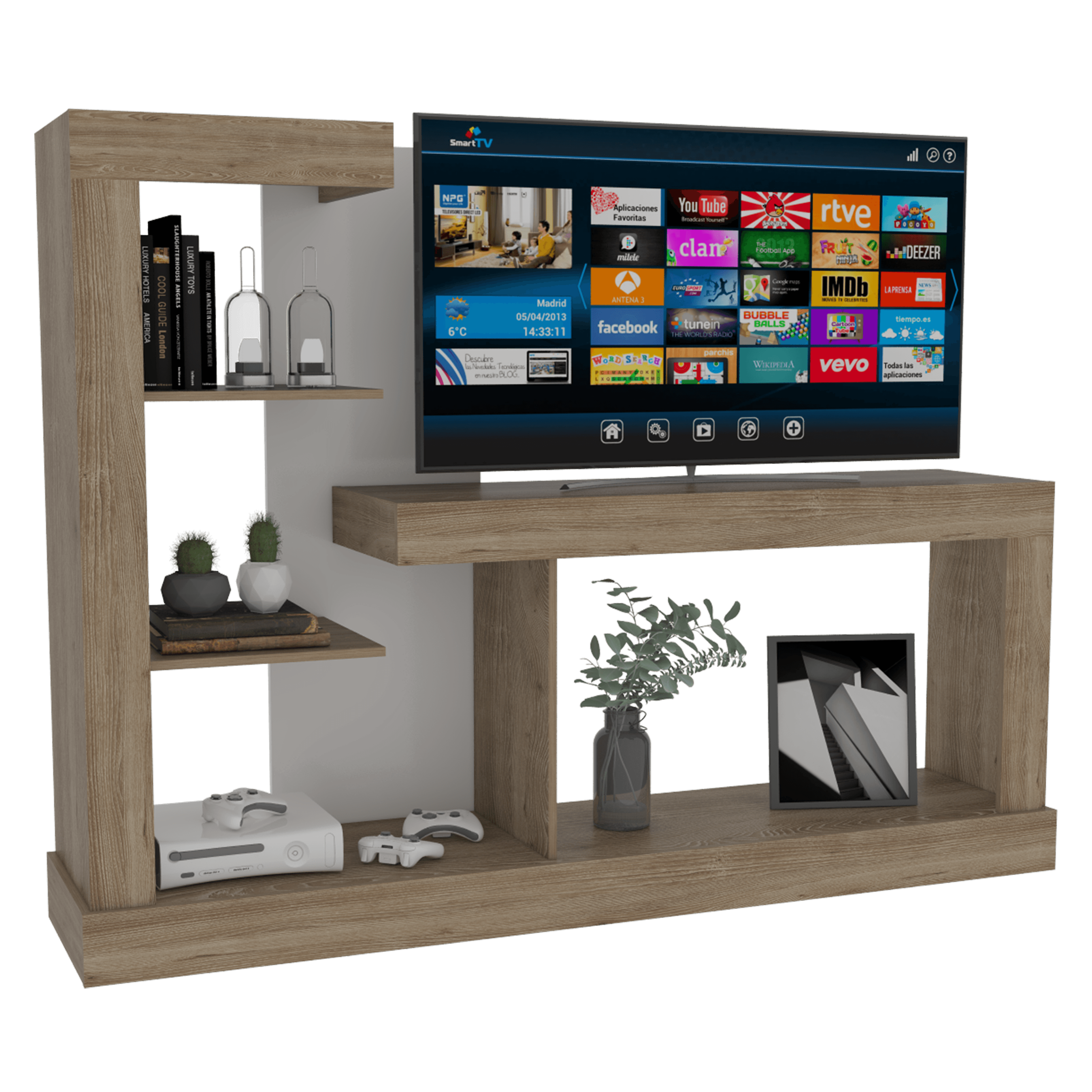 Mesa Para Tv Samir, Miel y Blanco, con Espacio Para Televisor de Hasta 55 "