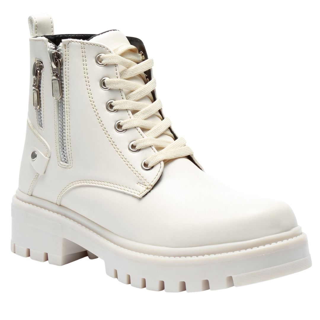 Botas Combat Fareli Olivia Para Mujer Urbanas Color Hueso y Negro